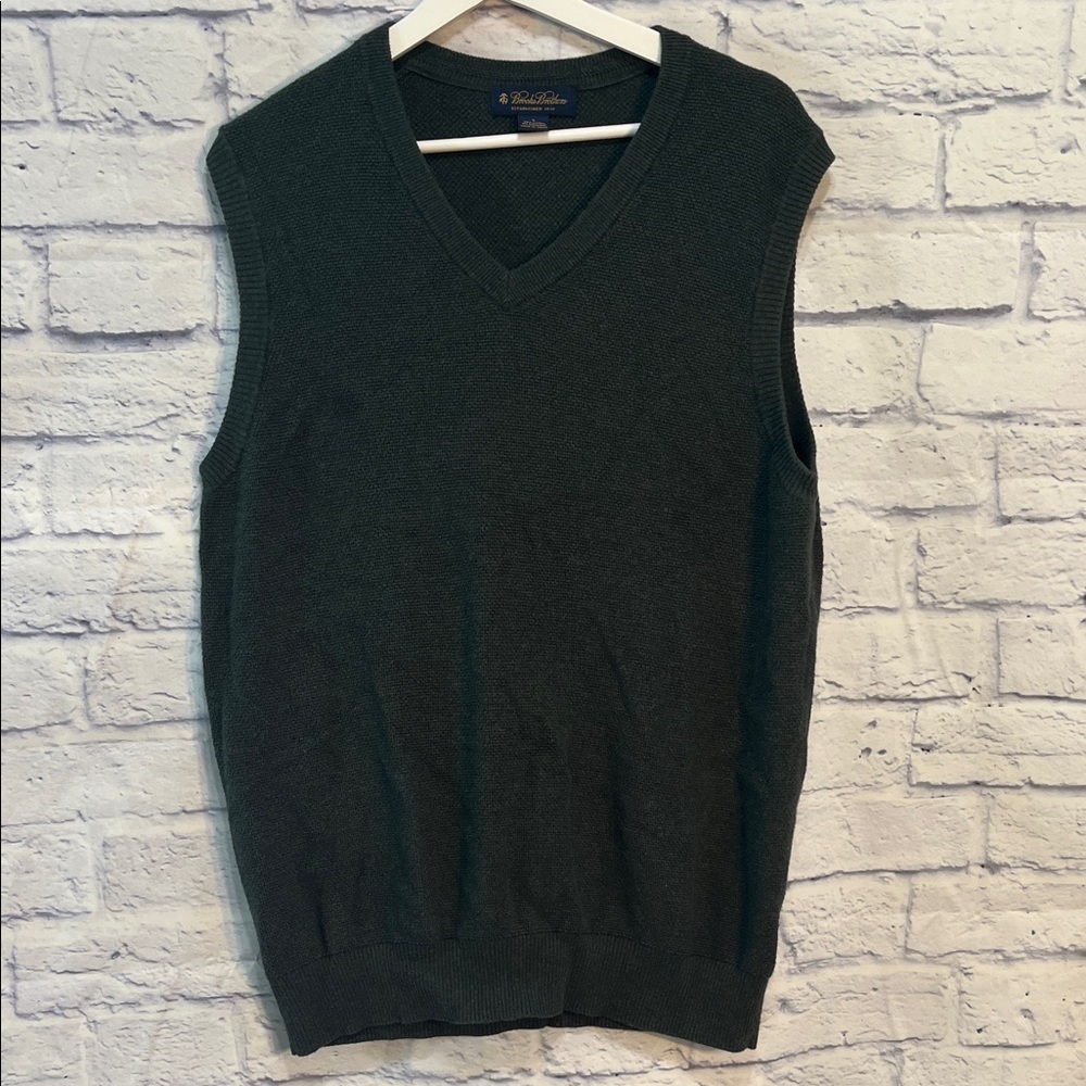 Brooks Brothers Sweater Vest Cashmere Cotton Blend V-neck Size Large Green